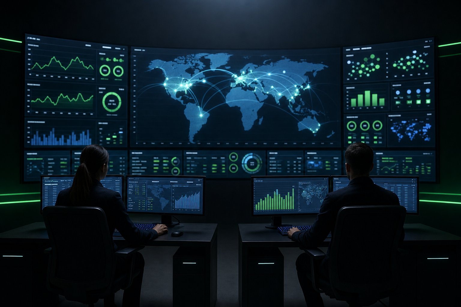 RK Innovation Center control room with operators monitoring the inbound supply chain control tower dashboard